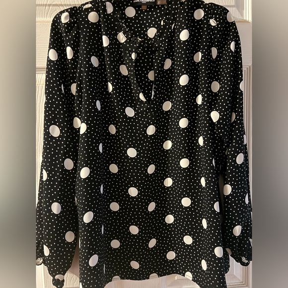 Karl Lagerfeld Black and White Polka Dot Women's Top - Picture 4 of 8